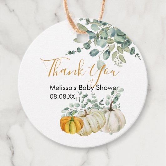 Herfst rustiek sinaasappel pompoen groen dank u bedankjes labels (Voorkant)