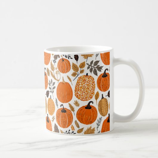 Herfst Rustiek Sinaasappel Pompoenen Bladpatroon Koffiemok (Rechts)