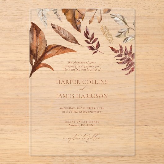 Herfst Rustiek Terracotta Bloemen Huwelijk Acryl Uitnodigingen (Voorkant)