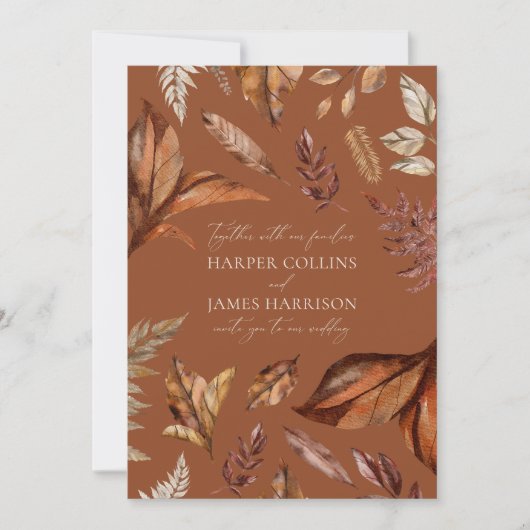 Herfst rustiek & terracotta verlaat boho bruiloft kaart (Voorkant)