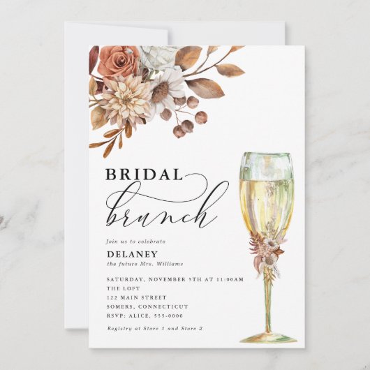 Herfst rustieke bloemen, bruids brunch douche kaart (Voorkant)