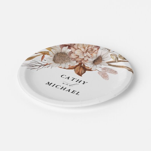 Herfst rustieke bloemen, herfst bruiloft dessert papieren bordje (Gekanteld)