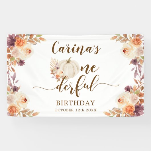 Herfst rustieke Boho pompoen Onederful Verjaardag Spandoek (Horizontaal)
