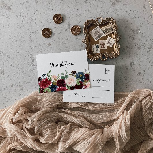 Herfst rustieke Bourgondische kalligrafie Dank u Briefkaart