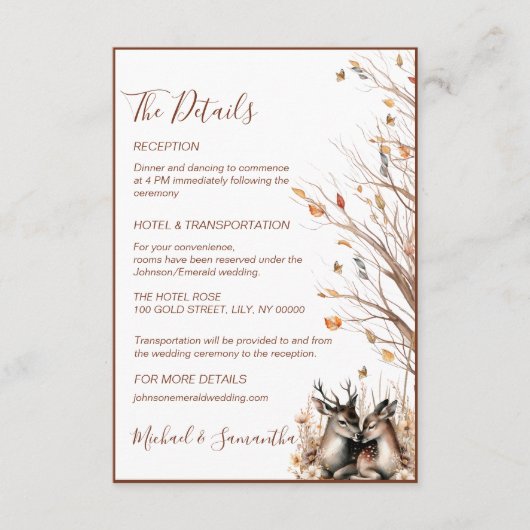 Herfst rustieke herten bruiloft Collectie Informatiekaartje (Voorkant)
