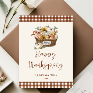 Herfst rustieke pompoen geruite Thanksgiving Feestdagenkaart