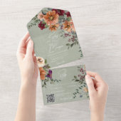Herfst Rustieke Rust & Wijn Bloemen Salie QR Code All In One Uitnodiging (Afscheurbaar)
