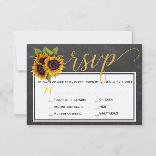 Herfst rustieke zonnebloemen trouwscript rsvp (Voorkant)
