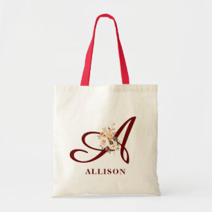 herfst rustige florale monogram tote bag