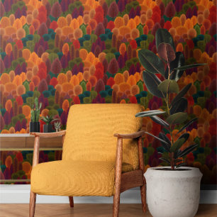 Herfst Rusty Rood Groen en Sinaasappel boompatroon Behang