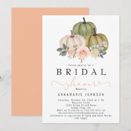 Herfst Sage Green en Peach Pumpkin Floral Bridal i Kaart