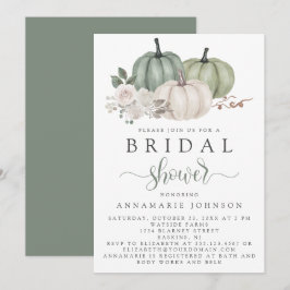 Herfst Sage Green en White Pumpkin Floral Bridal Kaart