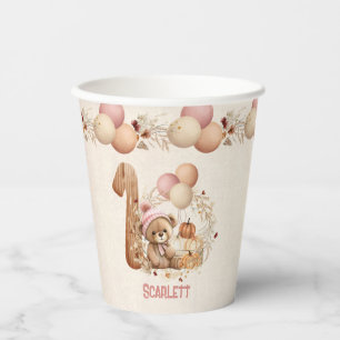 Herfst Schattige Beer Beary 1st Birthday Girl Pape Papieren Bekers