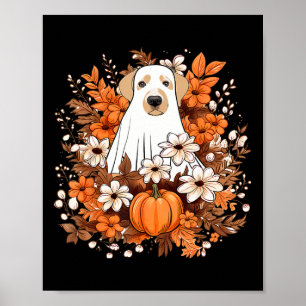 Herfst Schattigee Dog Ghost Met Pompoen Halloween  Poster