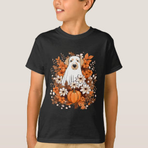 Herfst Schattigee Dog Ghost Met Pompoen Halloween T-shirt