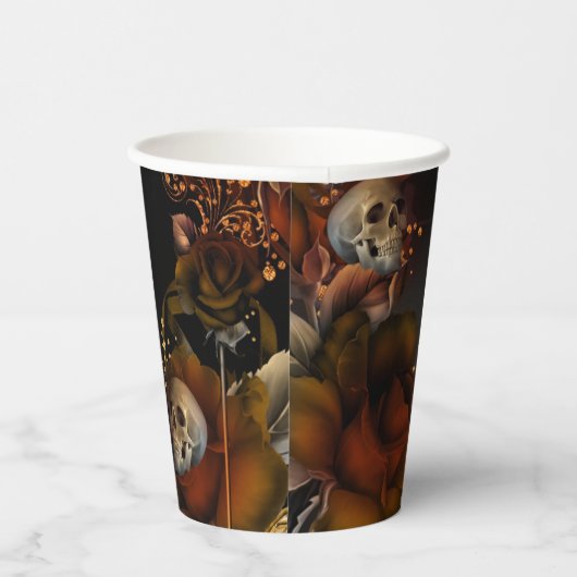 Herfst Schedel Gotische Elegantie Bruiloft  Papieren Bekers (Rechts)