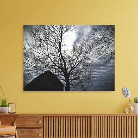 Herfst Schuur Moonlit Sky Modern Zwart & Wit Canvas Afdruk (Insitu (Woonkamer))