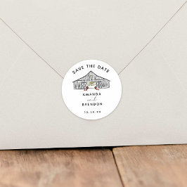 Herfst Schuur Pompoenen Bewaar de Datum Ronde Sticker