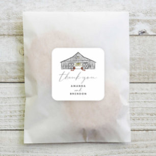 Herfst Schuur Pompoenen Pas getrouwd Bruiloft Vier Vierkante Sticker