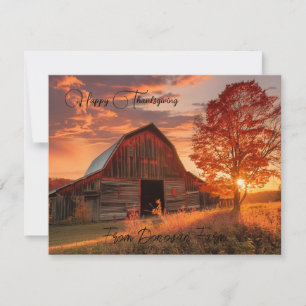 Herfst schuur zonsondergang aangepaste thanksgivin feestdagenkaart