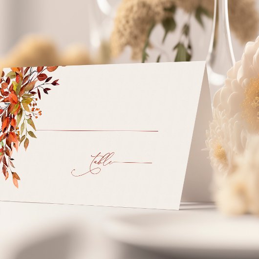 HERFST Script Wedding Place Card verbrand Oranje