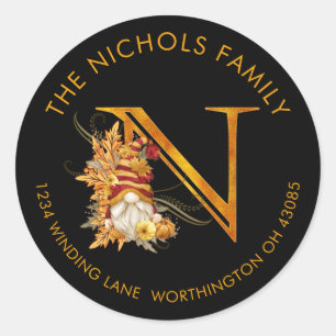 Herfst Seizoen Gnome Monogram Letter N Adres Label