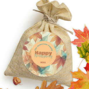 Herfst Seizoensbladeren Dankdag Familie Naam Jaar Ronde Sticker