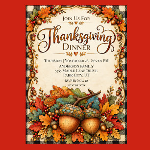 Herfst Sierlijke Eikel Thanksgiving Dinner Kaart