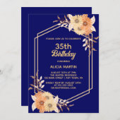 Herfst Sinaasappel Bloem Goud Marine Blauw Vrouw V Kaart (Voorkant / Achterkant)