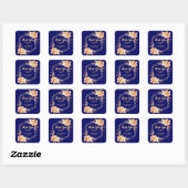 Herfst Sinaasappel Bloem Goud Navy Blauw Dank u Vierkante Sticker (Vel)