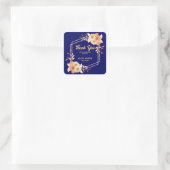 Herfst Sinaasappel Bloem Goud Navy Blauw Dank u Vierkante Sticker (Tas)