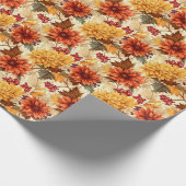 Herfst Sinaasappel Bloemen Cadeaupapier (Hoek)