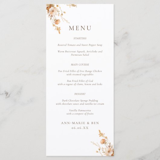 Herfst Sinaasappel & Bruin Wildflowers Wedding Men Menu (Voorkant)
