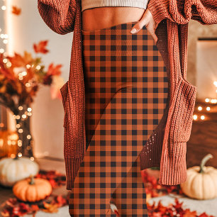 Herfst Sinaasappel en Black Gingham Plaid Leggings