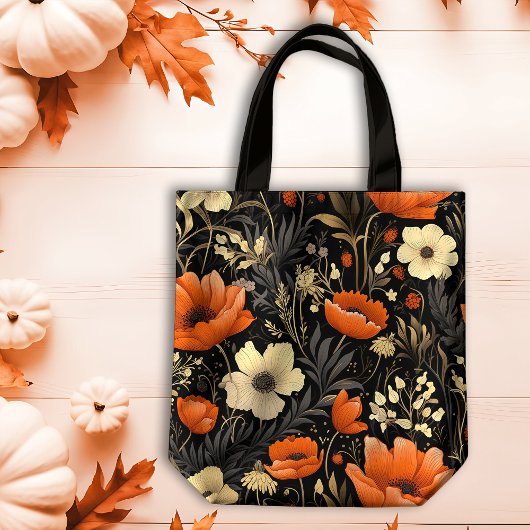 Herfst Sinaasappel en Cream Bold Blooms Draagtas