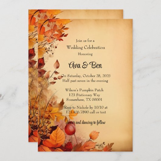 Herfst Sinaasappel Trees Rustiek Huwelijksfeest Kaart (Voorkant / Achterkant)