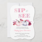 Herfst Sip & See Party Kaarten met roze grijze pom (Voorkant)