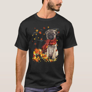 Herfst Sjaal Pug Hond Herfst Bladeren Vallen T-shirt