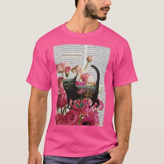 Herfst Slapen om te dromen Black Cat Hot Pink Flow T-shirt (Voorkant)