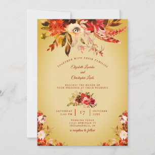 Herfst Splendor Bloemen Gouden Gewassen Huwelijk Kaart