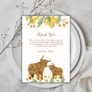 Herfst Spring Boho Highland Koe Baby shower Bedankkaart