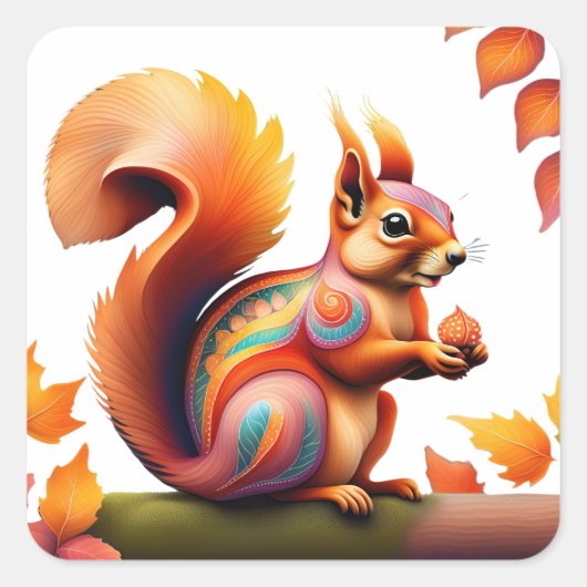 Herfst Squirrel Alebrije Vierkante Sticker (Voorkant)