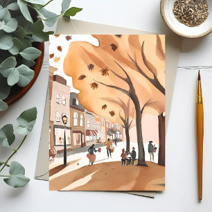 Herfst stadspark   Waterverf herfstblad Briefkaart