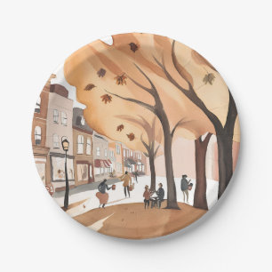 Herfst stadspark Waterverf herfstblad Papieren Bordje