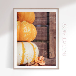 Herfst stapel van oranje pompoenen foto gezellige  poster