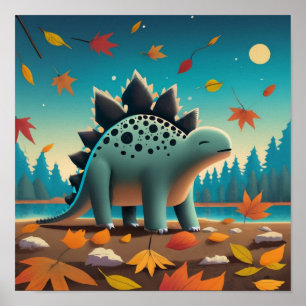Herfst Stegosaurus met bladeren: Schattigee kunst Poster