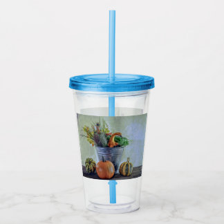 Herfst stilleven met pompoenen, bloemen acryl drinkbeker