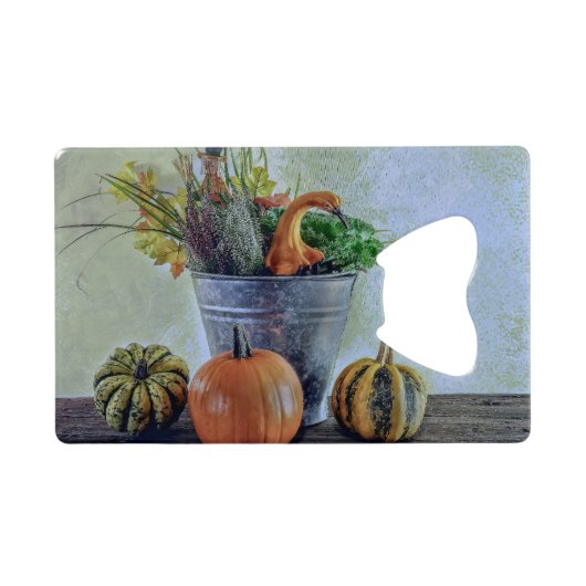 Herfst stilleven met pompoenen, bloemen kredietkaart flessenopener (Achterkant Horizontaal)