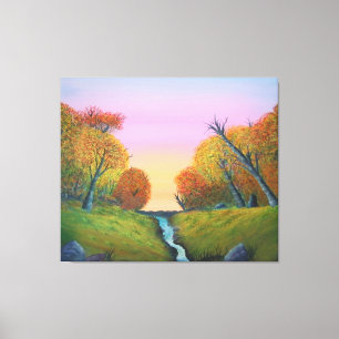 Herfst Stream met Trees Korea Canvas Afdruk