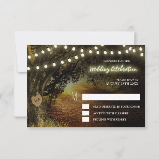 Herfst String Lights Eiken Boom Bruiloft RSVP Kaar (Voorkant)